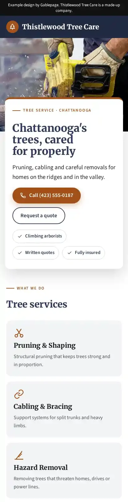 Example site for Thistlewood Tree Care